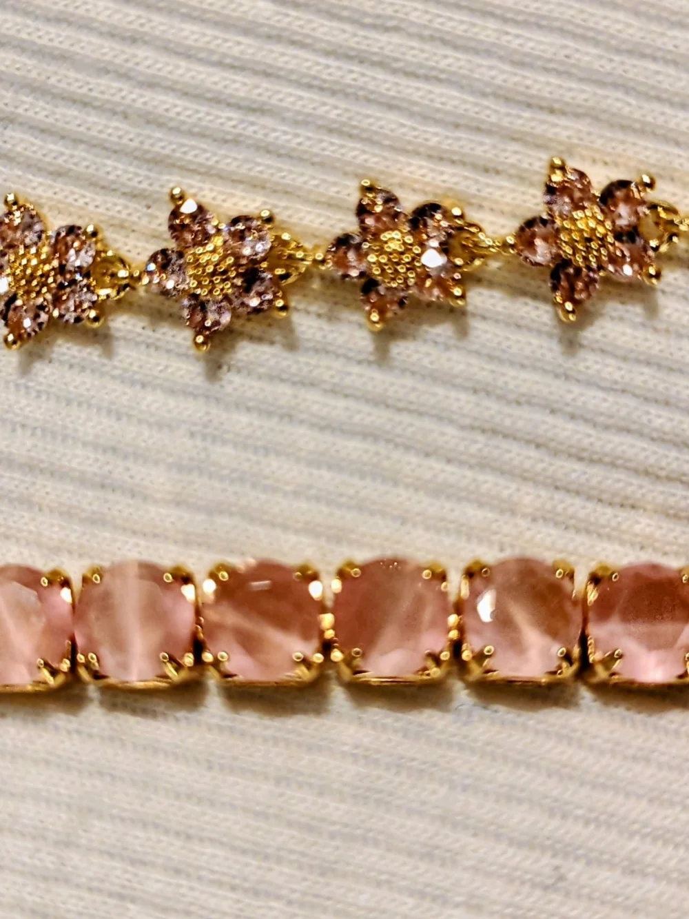 Gold Plated and Pink MoisinetteCrystal Tennis Bracelet - Elegant Womens Jewelry